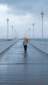 Preview wallpaper man, loneliness, alone, pier, umbrella
