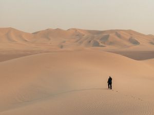 Preview wallpaper man, loneliness, alone, desert, dunes