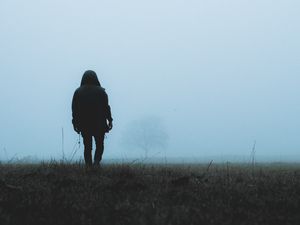 Preview wallpaper man, loneliness, fog, grass