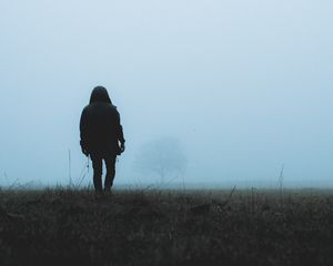 Preview wallpaper man, loneliness, fog, grass