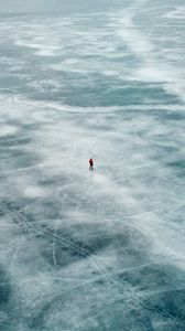 Preview wallpaper man, loneliness, ice, aerial view