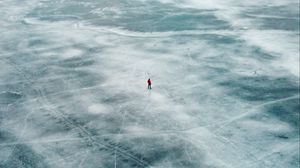 Preview wallpaper man, loneliness, ice, aerial view