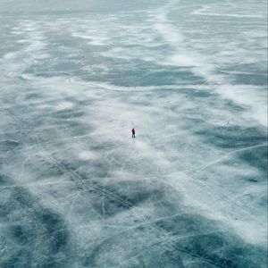 Preview wallpaper man, loneliness, ice, aerial view