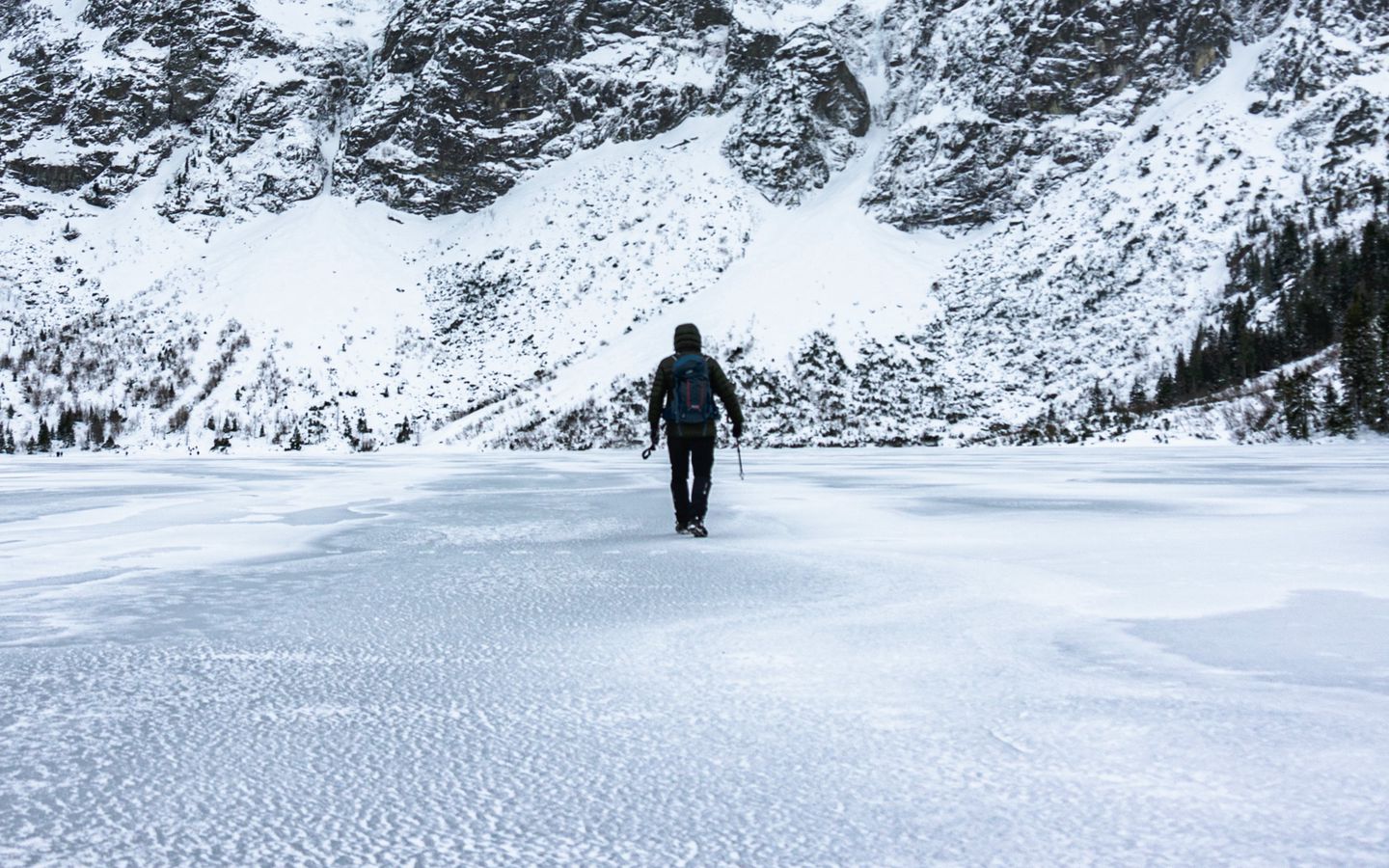 Download wallpaper 1440x900 man, alone, loneliness, mountains, snow ...