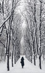 Preview wallpaper man, loneliness, winter, path, trees, sad