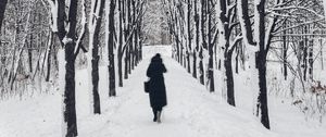 Preview wallpaper man, loneliness, winter, path, trees, sad