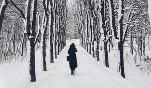 Preview wallpaper man, loneliness, winter, path, trees, sad