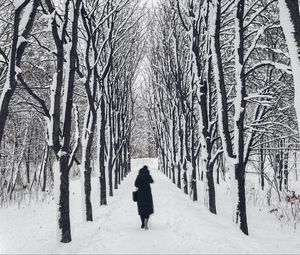 Preview wallpaper man, loneliness, winter, path, trees, sad