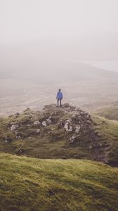 Preview wallpaper man, lonely, loneliness, fog, grass