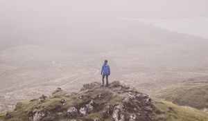 Preview wallpaper man, lonely, loneliness, fog, grass