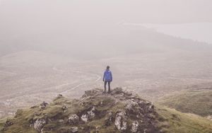 Preview wallpaper man, lonely, loneliness, fog, grass