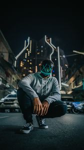 Preview wallpaper man, mask, anonymous, city, street