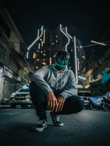 Preview wallpaper man, mask, anonymous, city, street