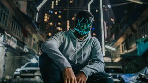 Preview wallpaper man, mask, anonymous, city, street