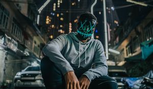 Preview wallpaper man, mask, anonymous, city, street