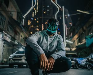 Preview wallpaper man, mask, anonymous, city, street