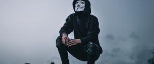 Preview wallpaper man, mask, anonymous, hood, hoodie