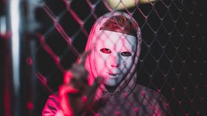 Preview wallpaper man, mask, anonymous, hood, mesh