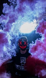 Preview wallpaper man, mask, colored smoke, anonymous