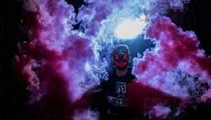 Preview wallpaper man, mask, colored smoke, anonymous