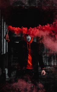Preview wallpaper man, mask, colored smoke