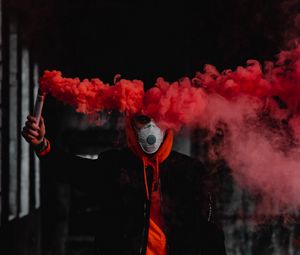 Preview wallpaper man, mask, colored smoke