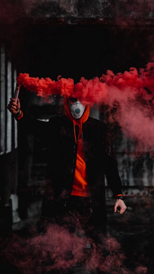 540x960 Wallpaper man, mask, colored smoke