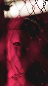Preview wallpaper man, mask, face, dark, red, blur