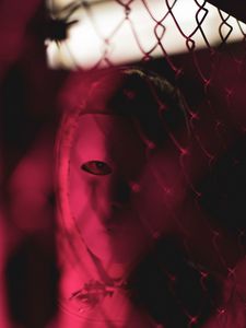 Preview wallpaper man, mask, face, dark, red, blur