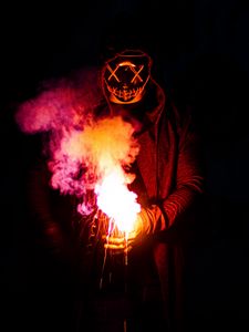 Preview wallpaper man, mask, fire, smoke, dark