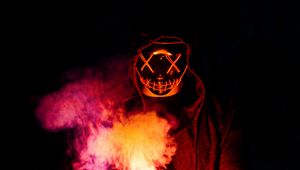 Preview wallpaper man, mask, fire, smoke, dark