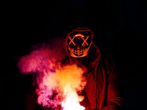Preview wallpaper man, mask, fire, smoke, dark