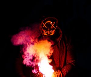 Preview wallpaper man, mask, fire, smoke, dark
