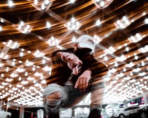 Preview wallpaper man, mask, gesture, hands, shine, light
