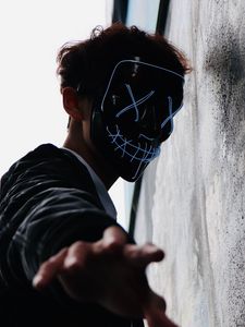 Preview wallpaper man, mask, hand, fingers, touch
