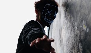 Preview wallpaper man, mask, hand, fingers, touch