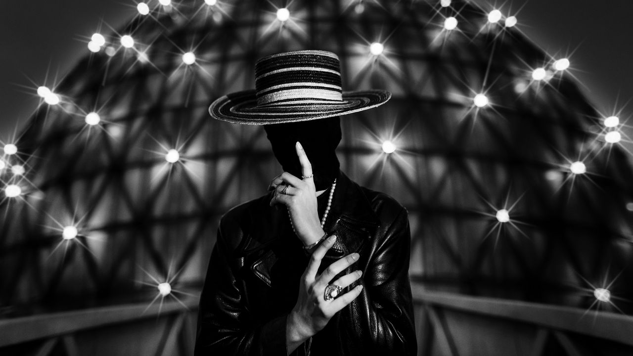 Wallpaper man, mask, hat, bw