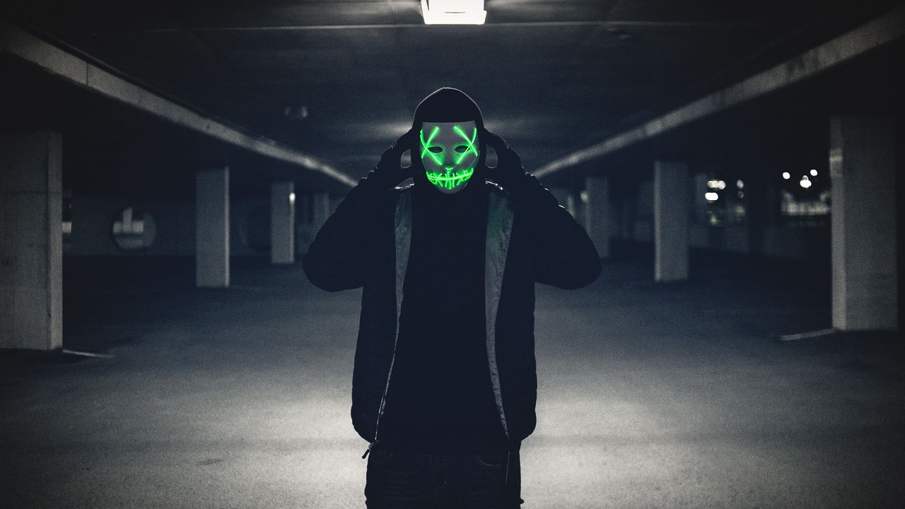 Wallpaper man, mask, hood, anonymous, glow