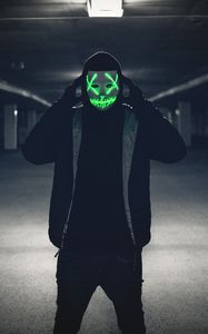 Preview wallpaper man, mask, hood, anonymous, glow