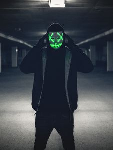 Preview wallpaper man, mask, hood, anonymous, glow