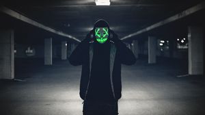 Preview wallpaper man, mask, hood, anonymous, glow