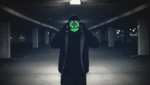 Preview wallpaper man, mask, hood, anonymous, glow