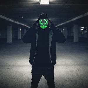 Preview wallpaper man, mask, hood, anonymous, glow