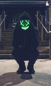 Preview wallpaper man, mask, hood, anonymous, glow, green