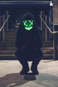 Preview wallpaper man, mask, hood, anonymous, glow, green