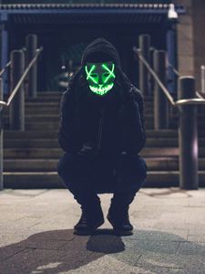 Preview wallpaper man, mask, hood, anonymous, glow, green