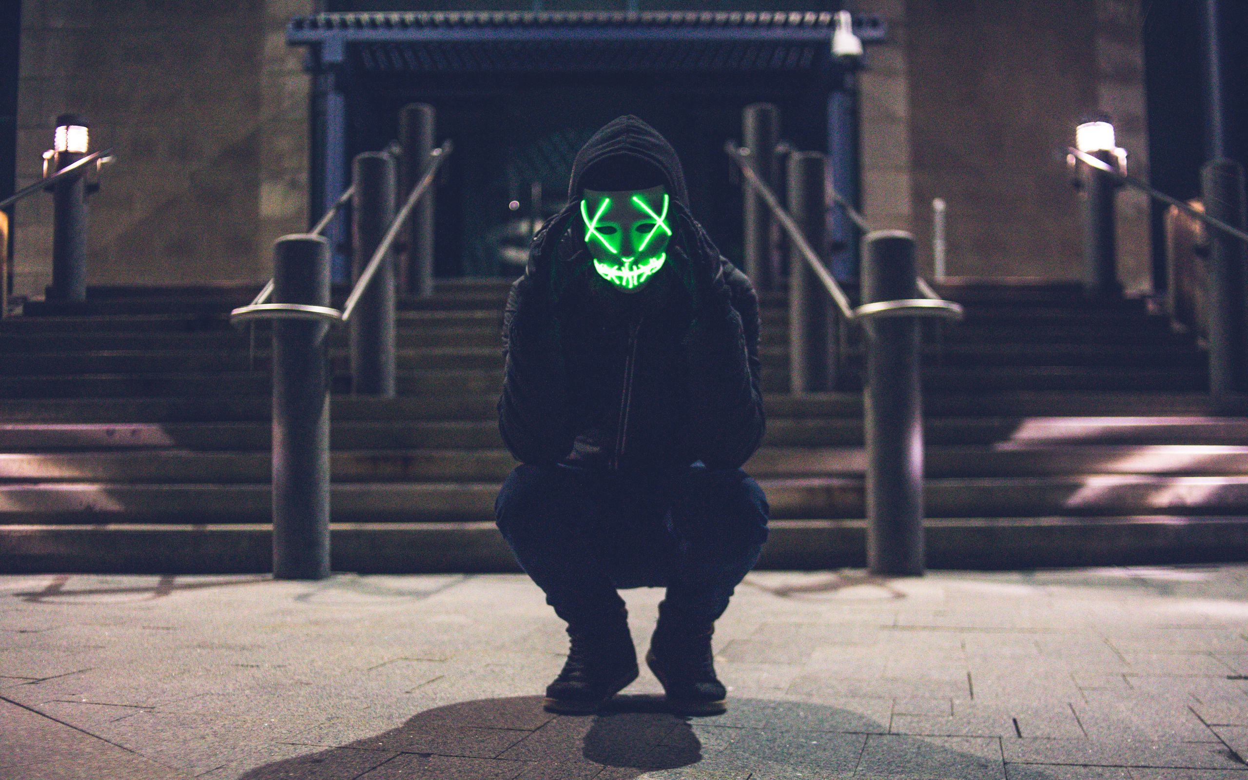 Download wallpaper 2560x1600 man, mask, hood, anonymous, glow, green ...