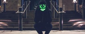 Preview wallpaper man, mask, hood, anonymous, glow, green