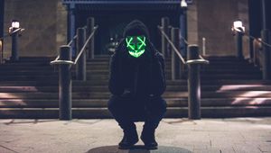 Preview wallpaper man, mask, hood, anonymous, glow, green