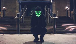 Preview wallpaper man, mask, hood, anonymous, glow, green